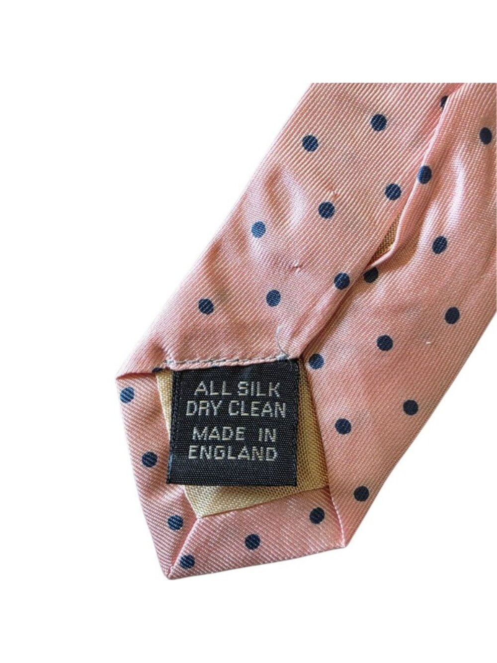 Vintage John Comfort Silk Tie Pink Navy Polka Dot England - Picture 6 of 11